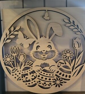 Easter, 10 inch, Round, Lasered Wooden Bunny
